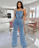 Sleeveless Strapless Pure Color Sexy Street Style Denim Jumpsuits Long