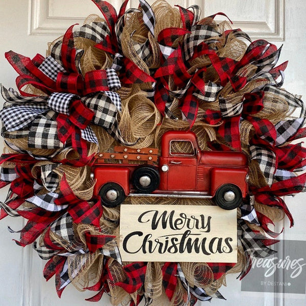 Vintage Red Truck Christmas Wreath