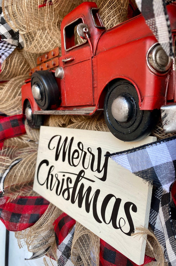 Vintage Red Truck Christmas Wreath